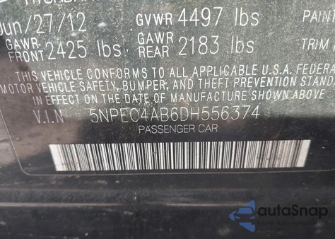 2013 Hyundai Sonata Limited 2.0T z USA, uszkodzony, nr VIN 5NPEC4AB6DH556374